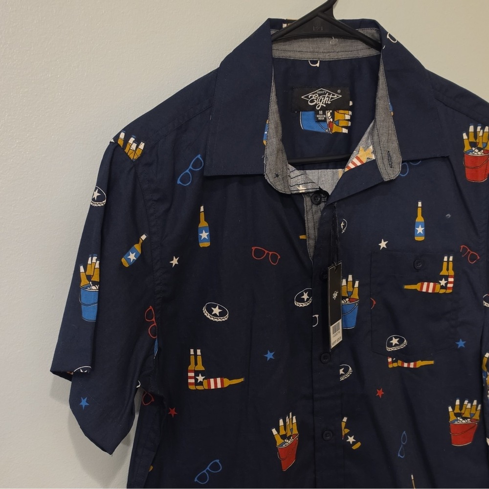 Eighty Eight Men's Woven Cotton SS Button-Up Graphic Print Spread Collar M #261 - Picture 3 of 9
